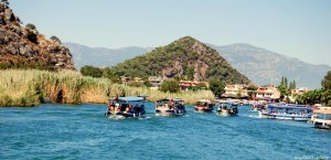 Boats crossing the river Dalyan